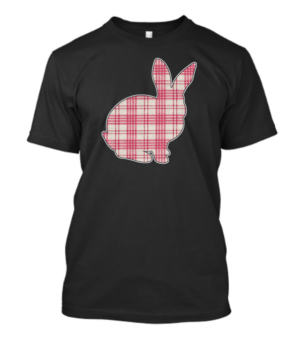 Pink Plaid Easter Bunny Silhouette With Green Bow T-Shirt