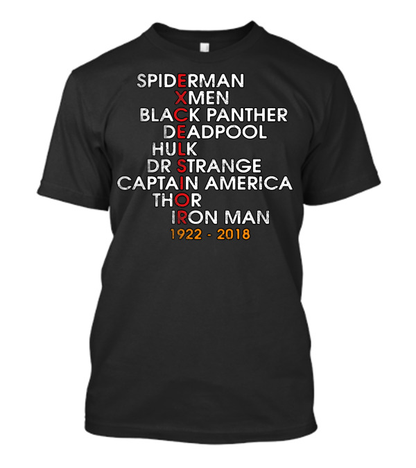 Spiderman X-Men Black Panther Deadpool Hulk Dr Strange Captain America Thor Iron Man Excelsior 1922-2018 T-Shirt