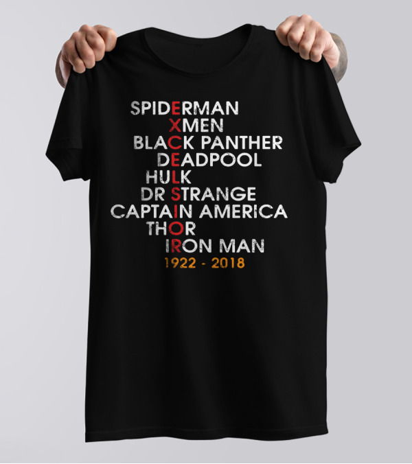 Spiderman X-Men Black Panther Deadpool Hulk Dr Strange Captain America Thor Iron Man Excelsior 1922-2018 T-Shirt
