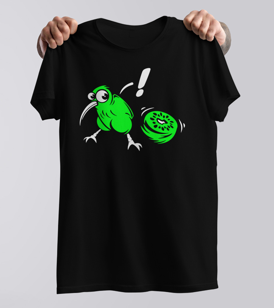 Kiwi Bird With Surprised Expression And Rolling Sliced Kiwi Fruit T-Shirt