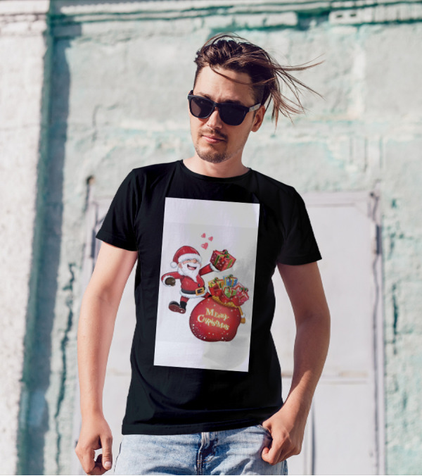 Merry Christmas Santa With Gifts And Hearts T-Shirt