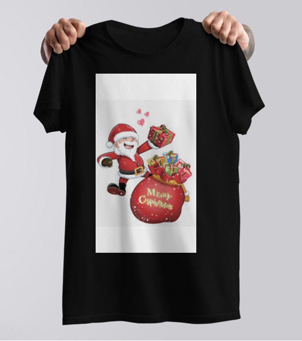 Merry Christmas Santa With Gifts And Hearts T-Shirt
