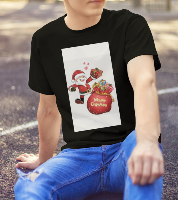Merry Christmas Santa With Gifts And Hearts T-Shirt