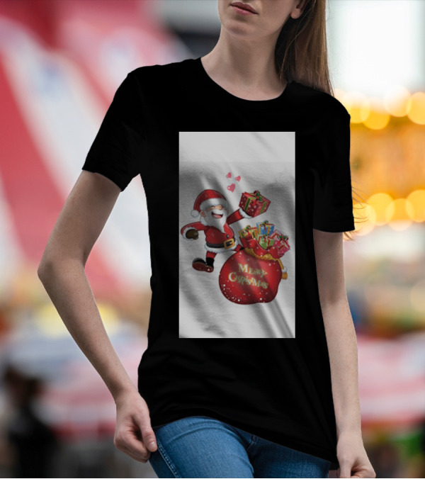 Merry Christmas Santa With Gifts And Hearts T-Shirt