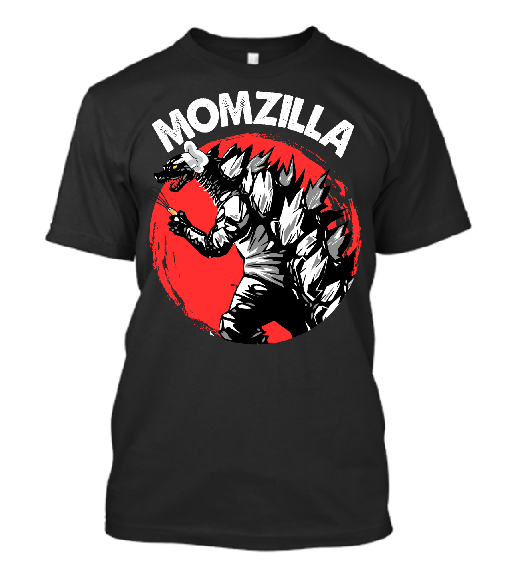 MOMZILLA Kaiju Monster With Curlers In Front Of Red Circle T-Shirt