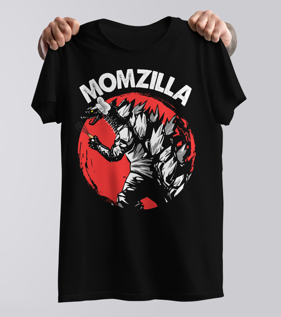 MOMZILLA Kaiju Monster With Curlers In Front Of Red Circle T-Shirt