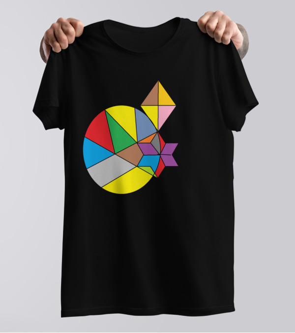 Multishape Colorful Geometric Abstract Shapes In Circular Composition T-Shirt
