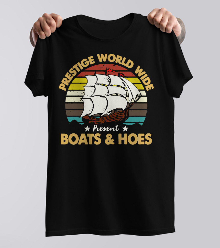 Prestige World Wide Present Boats And Hoes Vintage Sailboat Retro Stripes T-Shirt