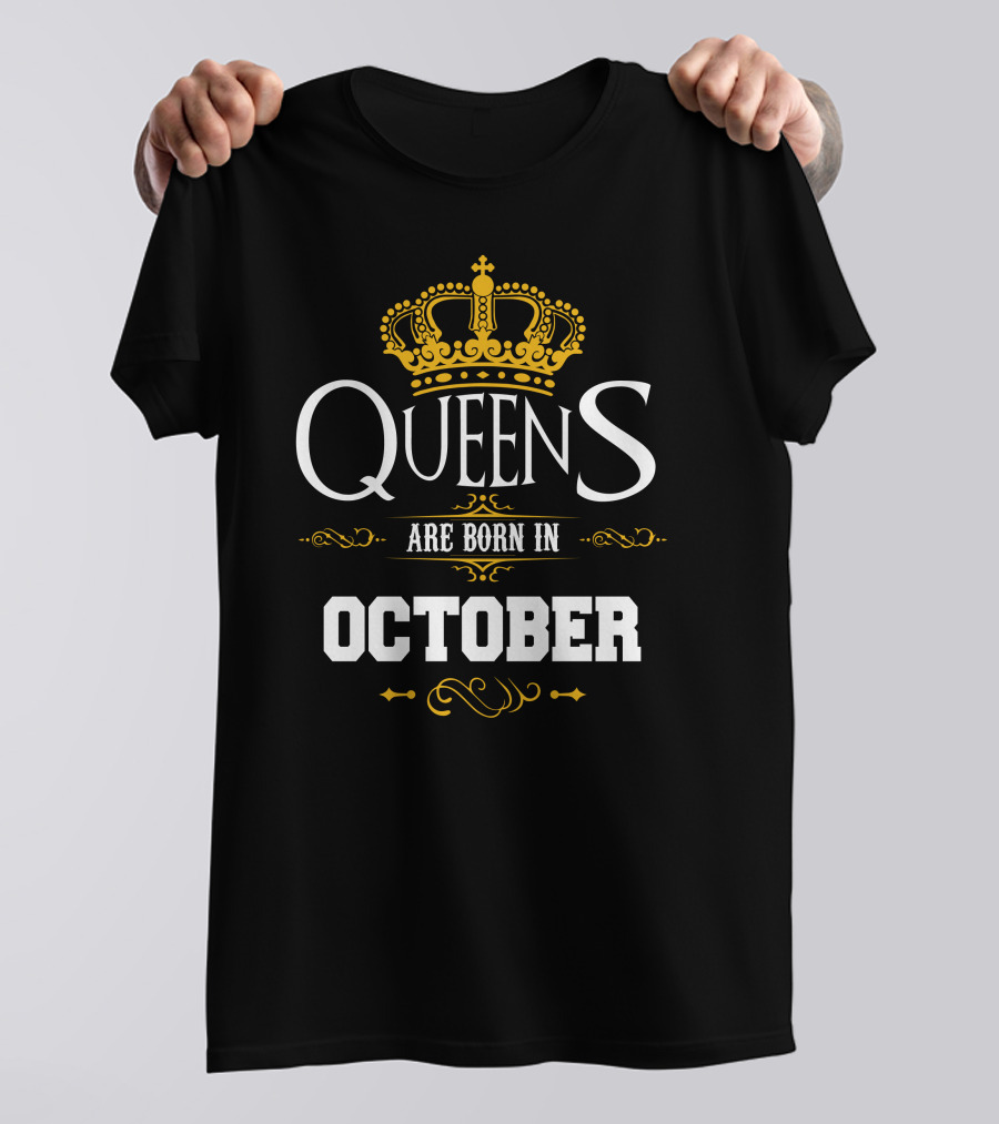 Queens Are Born In October With Regal Crown Emblem T-Shirt