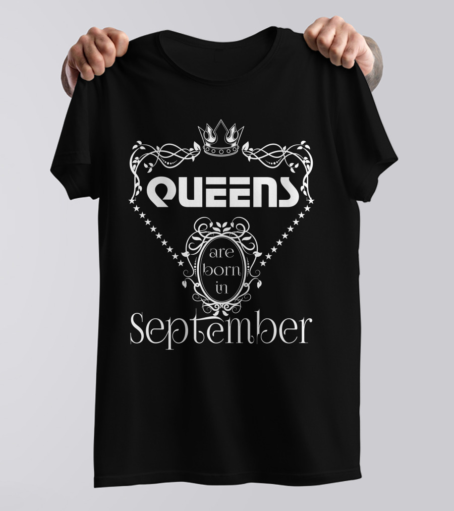 Queens Are Born In September White Decorative Crown T-Shirt