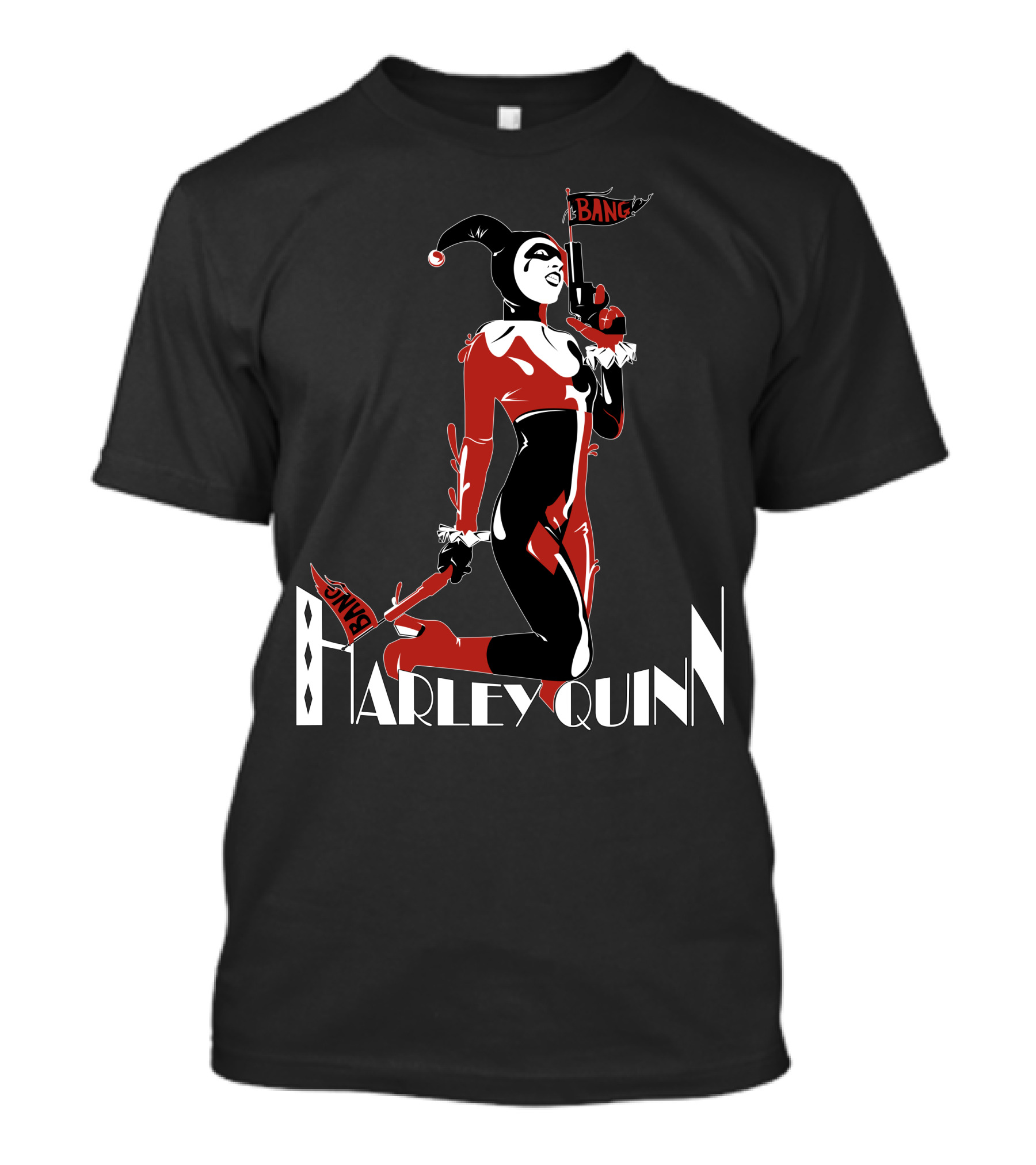 Harley Quinn Joker Jester Bang Comic Villain Costume T-Shirt