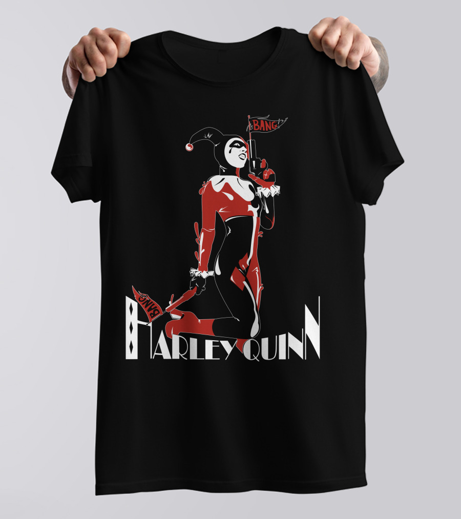 Harley Quinn Joker Jester Bang Comic Villain Costume T-Shirt
