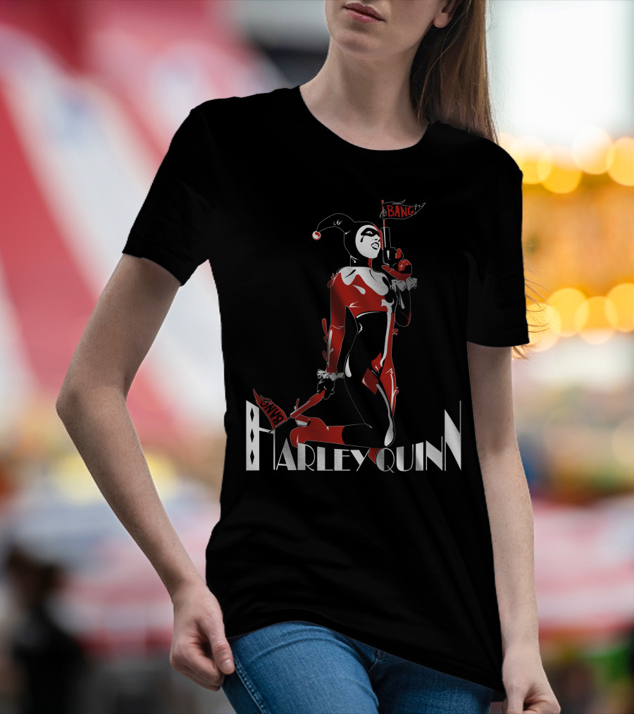 Harley Quinn Joker Jester Bang Comic Villain Costume T-Shirt