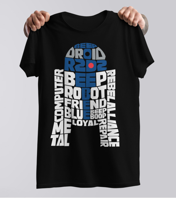 R2D2 Droid Typography Beep Boop Rebel Alliance Repair Computer Robot Friend Loyal Blue Metal T-Shirt