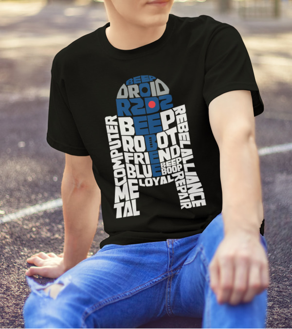 R2D2 Droid Typography Beep Boop Rebel Alliance Repair Computer Robot Friend Loyal Blue Metal T-Shirt