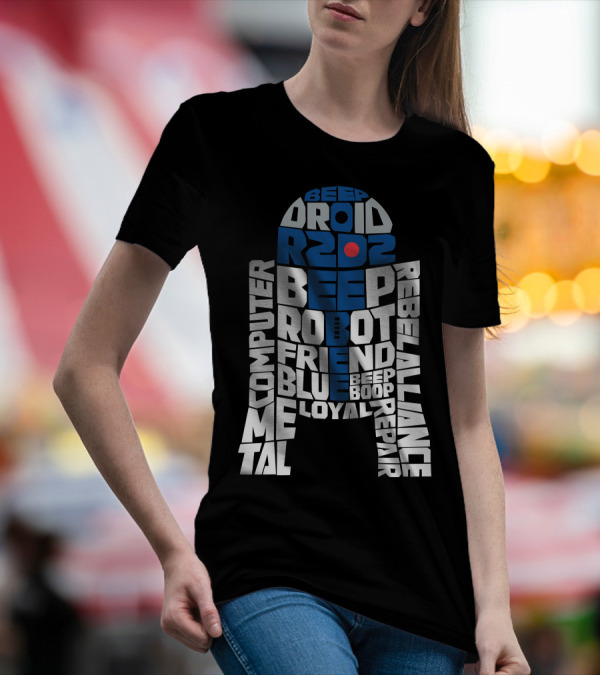 R2D2 Droid Typography Beep Boop Rebel Alliance Repair Computer Robot Friend Loyal Blue Metal T-Shirt