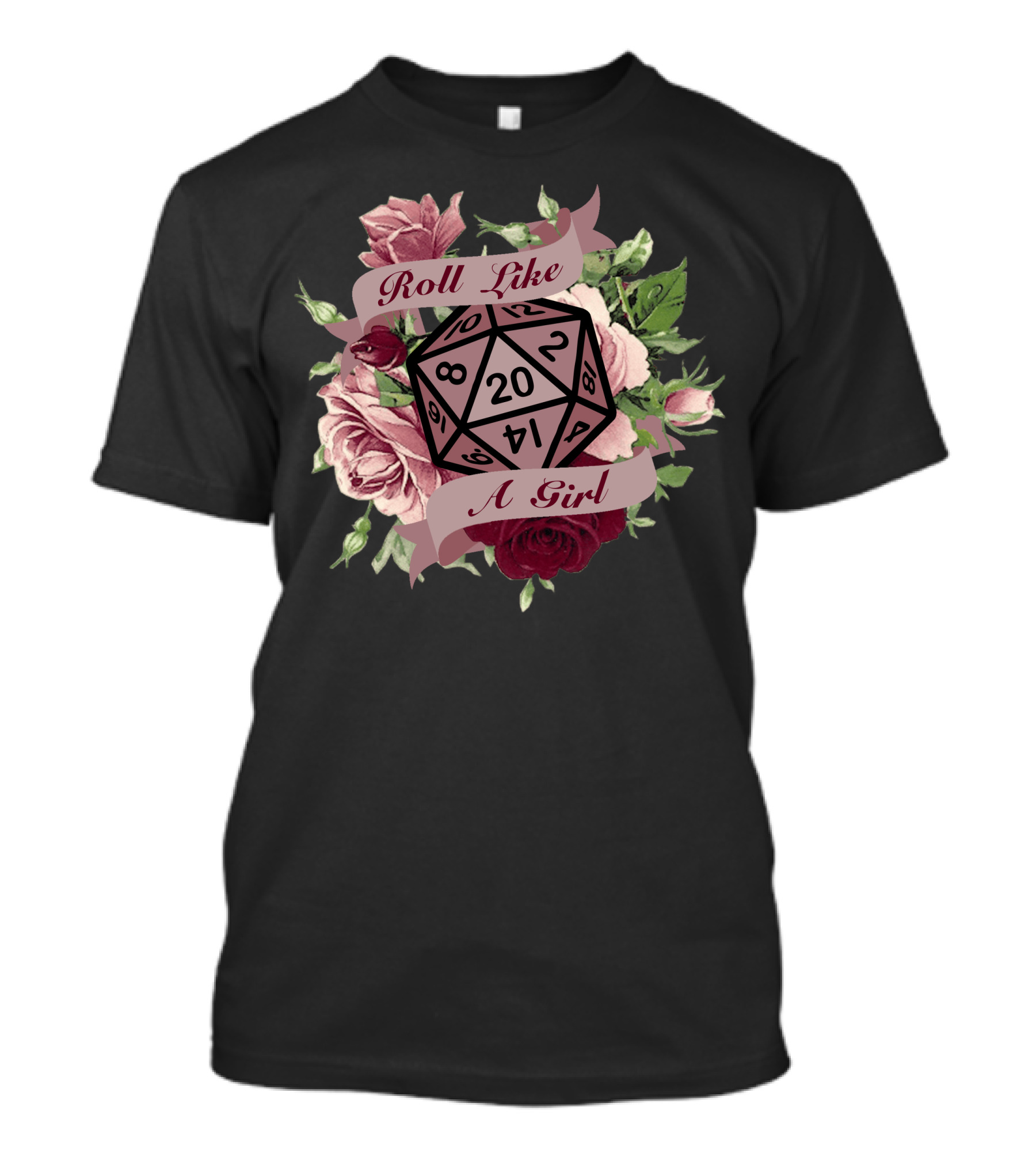 Roll Like A Girl D20 Floral Roses T-Shirt