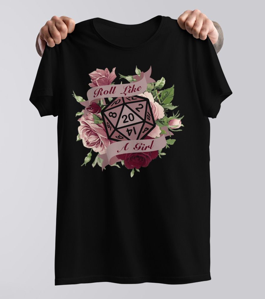 Roll Like A Girl D20 Floral Roses T-Shirt
