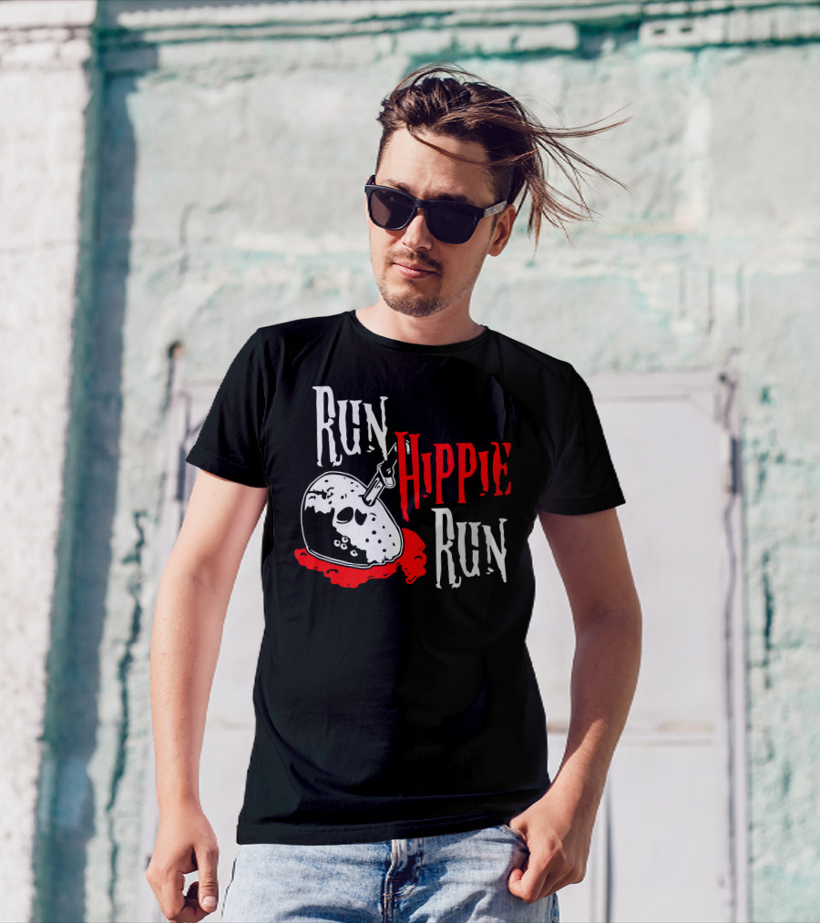 Run Hippie Run Friday The 13th Mask Blood Horror T-Shirt