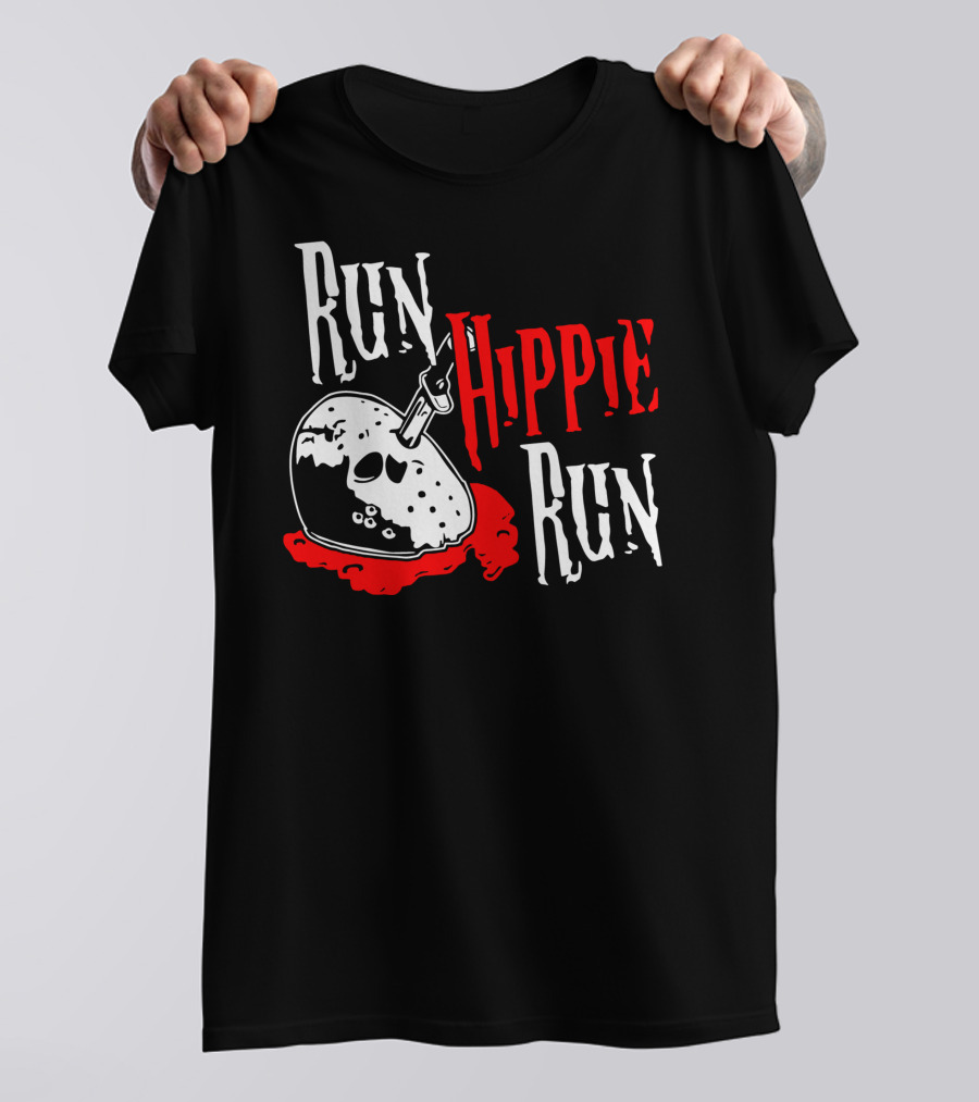 Run Hippie Run Friday The 13th Mask Blood Horror T-Shirt