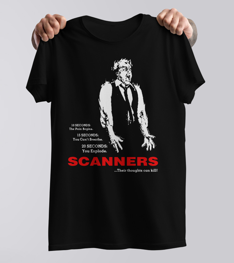 Scanners Cronenberg 80s The Pain Begins You Can't Breathe You Explode Their Thoughts Can Kill T-Shirt