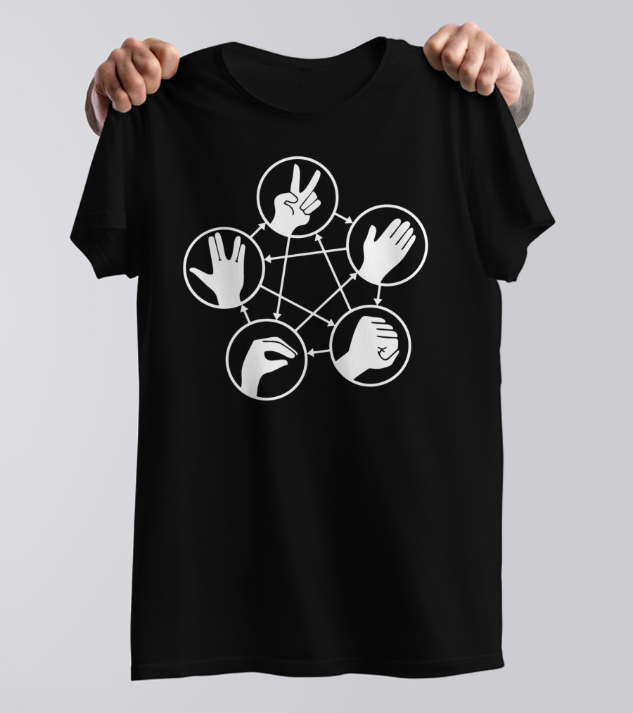 Schere Stein Papier Echse Spock Hand Gestures Diagram T-Shirt