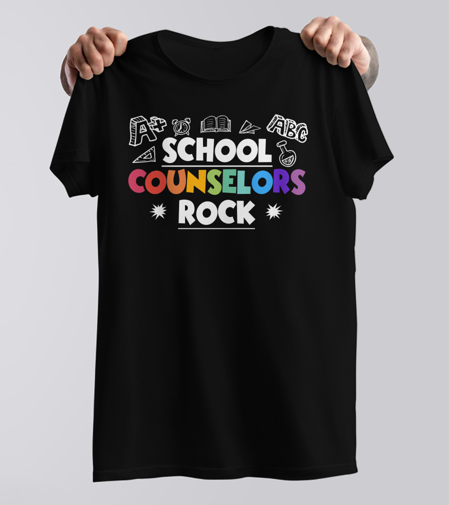 School Counselors Rock Colorful A+ ABC Icons T-Shirt