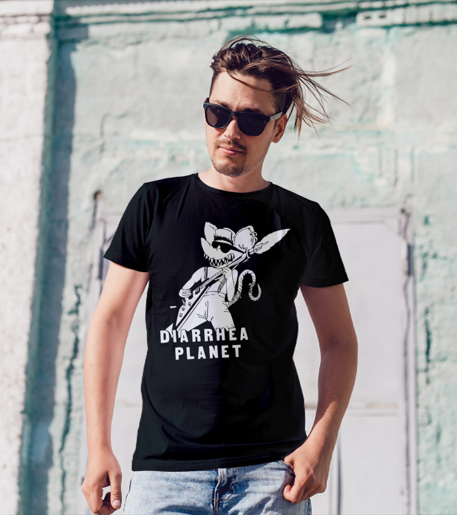 Diarrhea Planet Cartoon Rock Rat Character With Electric Guitar T-Shirt