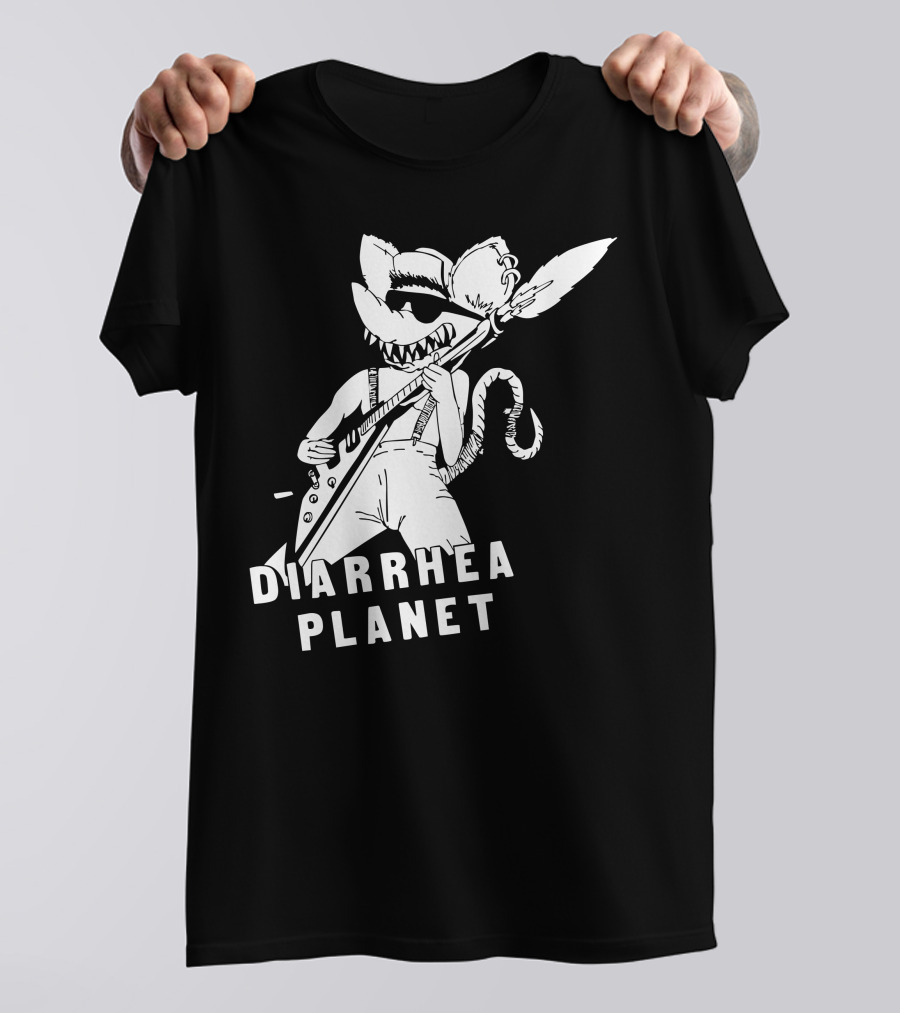 Diarrhea Planet Cartoon Rock Rat Character With Electric Guitar T-Shirt