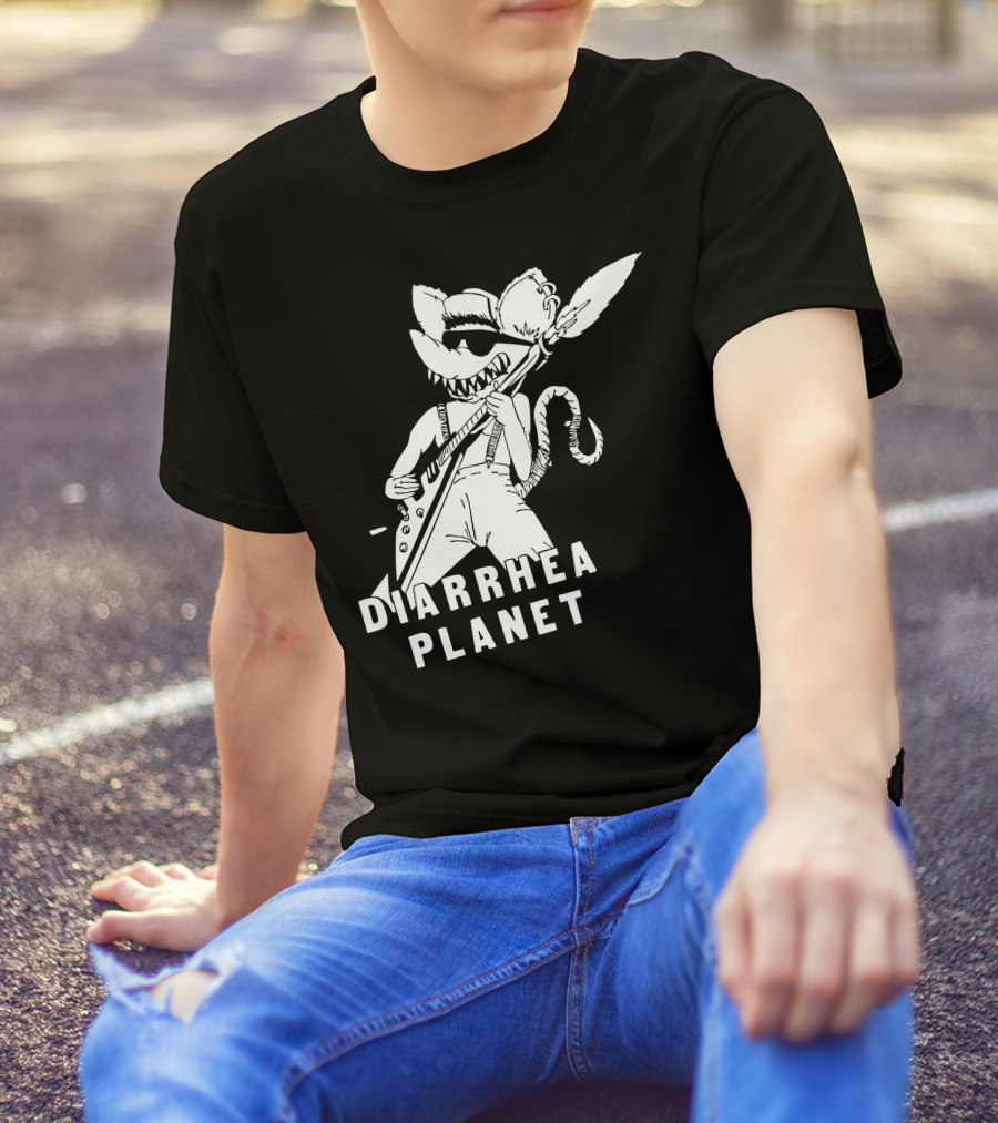 Diarrhea Planet Cartoon Rock Rat Character With Electric Guitar T-Shirt