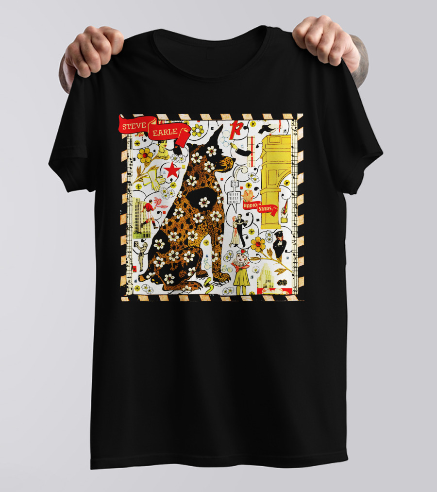 Steve Earle Radio Stars Retro Floral Cat T-Shirt