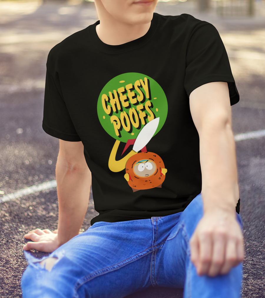 Cheesy Poofs Character With Green Circle And Knife T-Shirt
