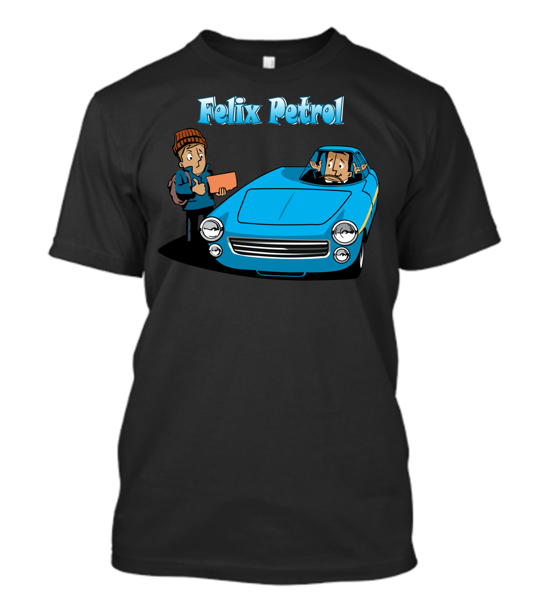 Felix Petrol Blue Car Adventure With Characters T-Shirt