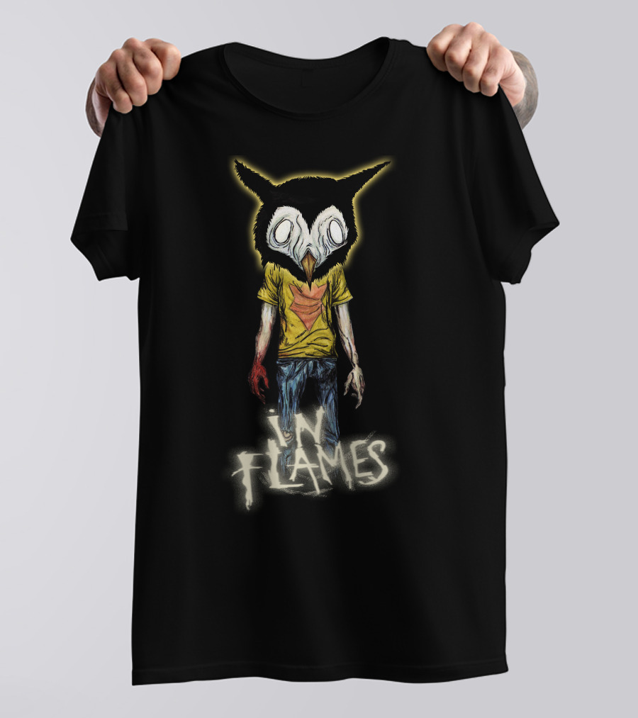 In Flames Owl-Headed Figure Yellow T-Shirt