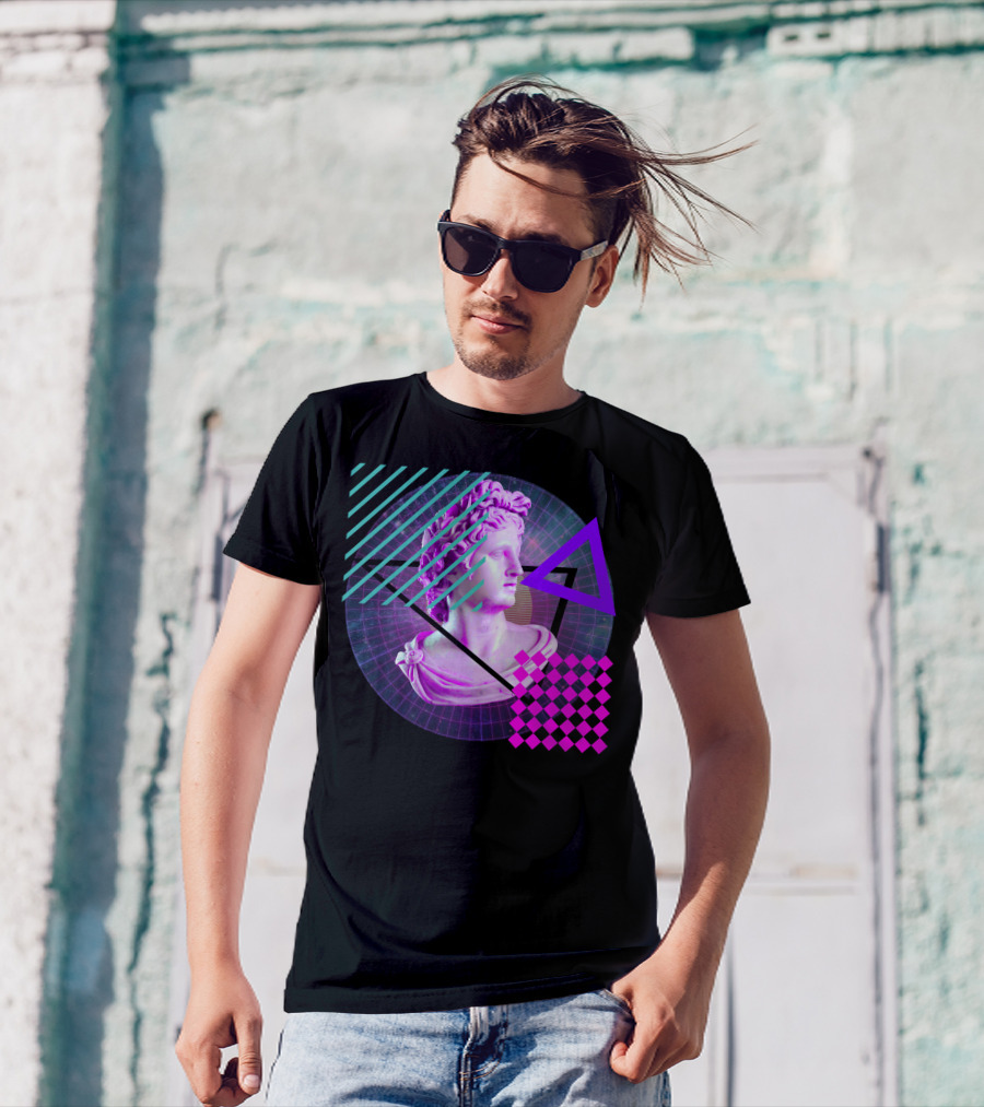 Vaporwave Rome Statue Retro Aesthetic Bust Triangles And Grid T-Shirt