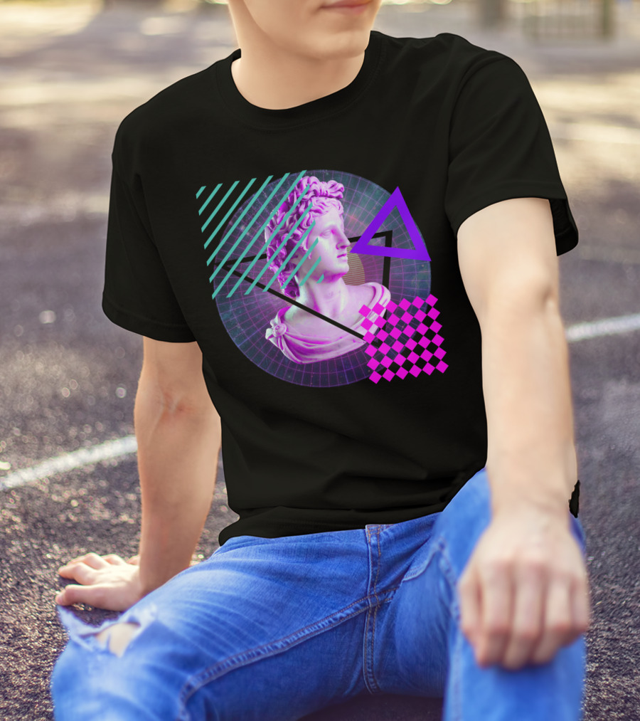 Vaporwave Rome Statue Retro Aesthetic Bust Triangles And Grid T-Shirt