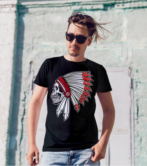 Vector Indian Skull Chief Headdress T-Shirt