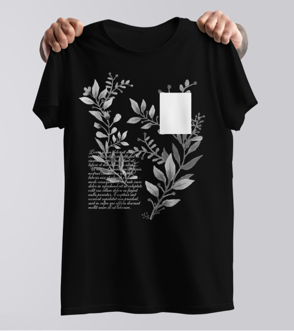 Watercolor Floral Gray On Dark Textured Script Background T-Shirt