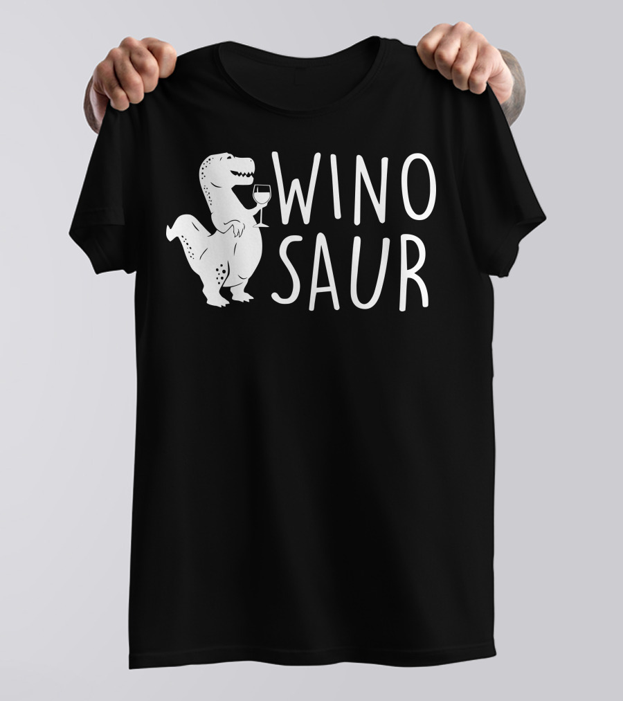 Winosaur Dinosaur Holding Wine Glass Fun T-Shirt