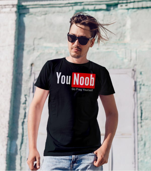 You Noob Go Frag Yourself Gaming Meme Parody Red Rectangle T-Shirt
