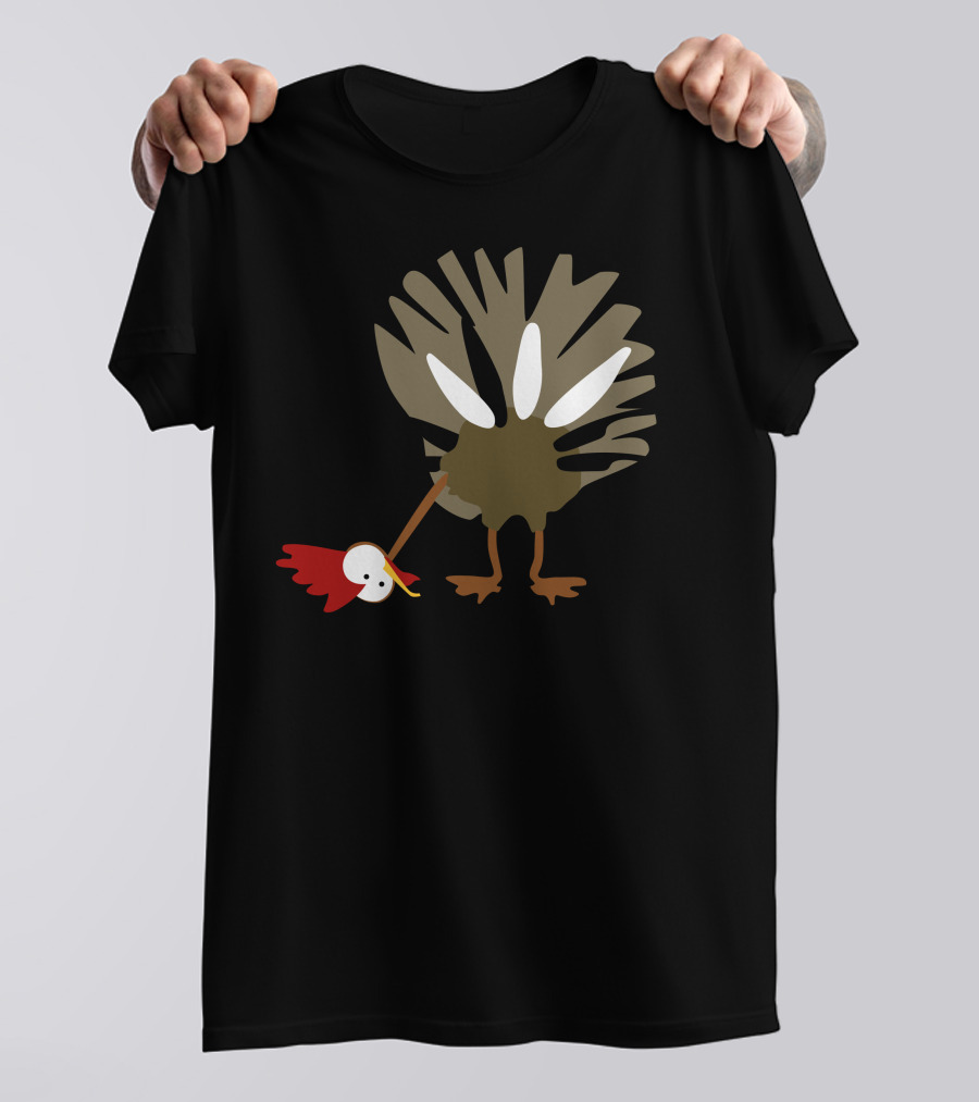 Gobbles Beard Upside Down Turkey Cartoon T-Shirt