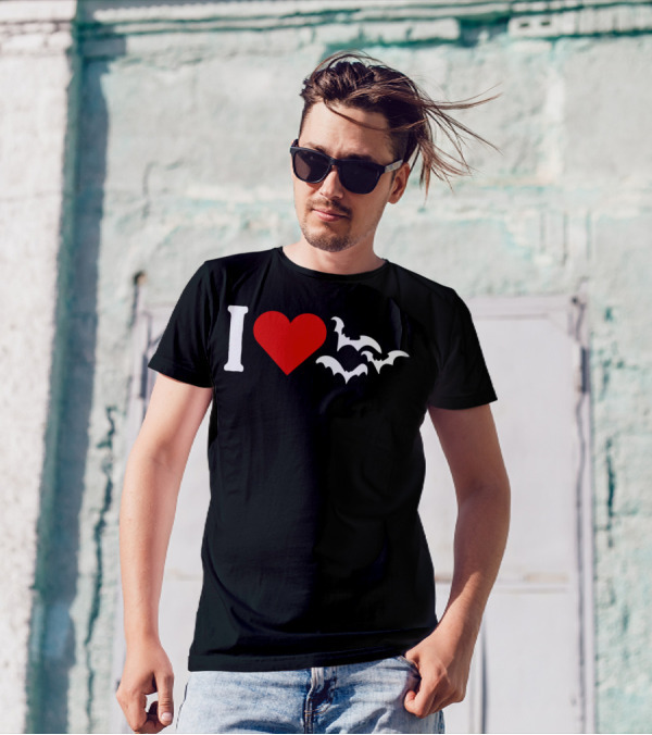 I Love Heart And Bat Silhouette For Dark T-Shirt