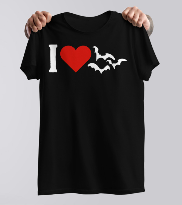 I Love Heart And Bat Silhouette For Dark T-Shirt