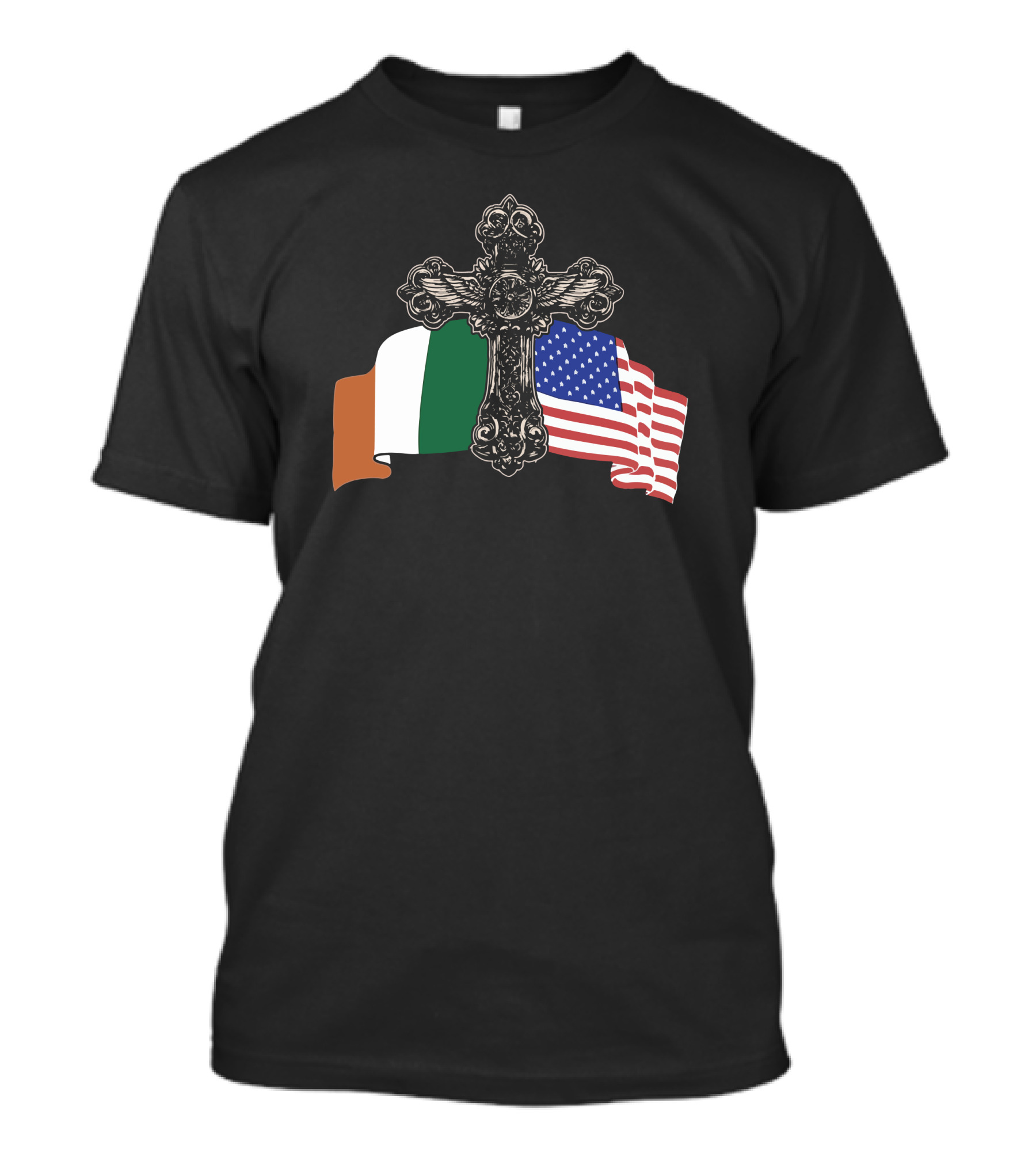 Celtic Cross Irish And American Flags T-Shirt