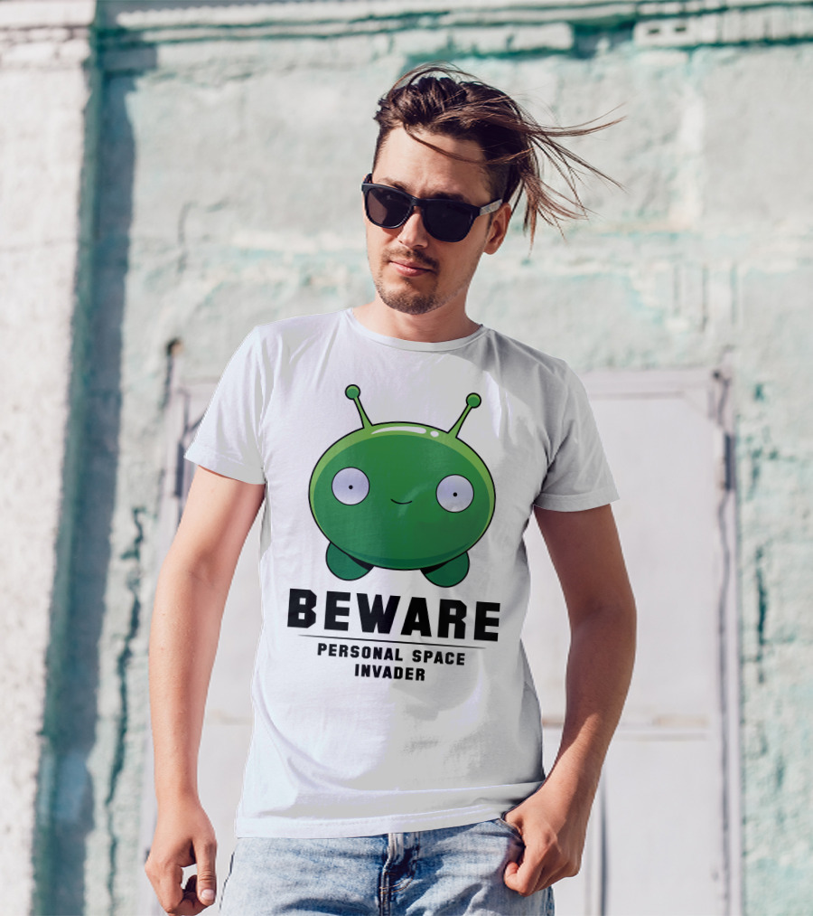 Beware Cute Green Personal Space Invader Alien T-Shirt