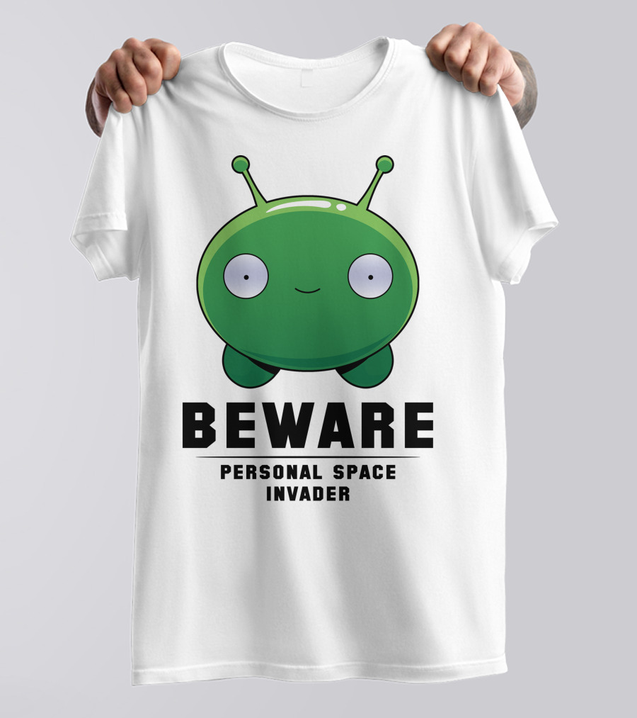 Beware Cute Green Personal Space Invader Alien T-Shirt
