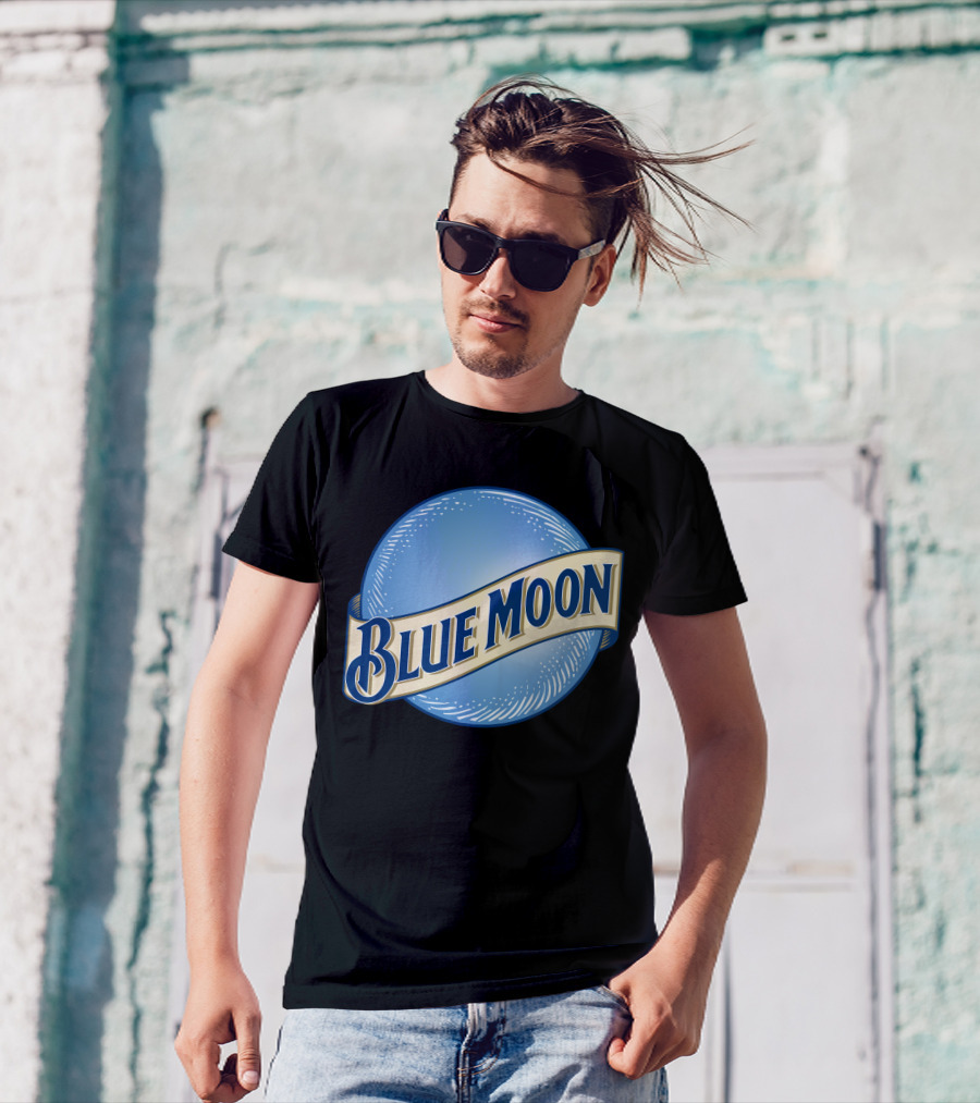 Blue Moon Logo Design With Iconic Circular Emblem T-Shirt