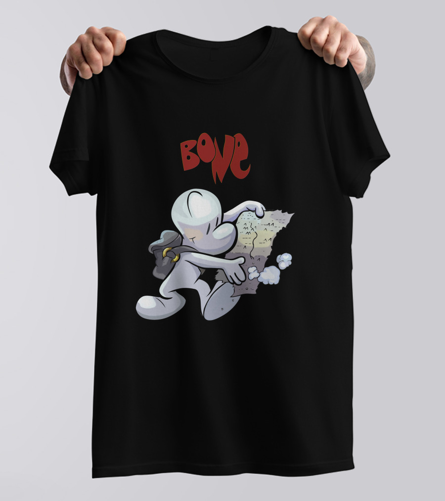 Bone Comic Character With Backpack And Map Adventure T-Shirt