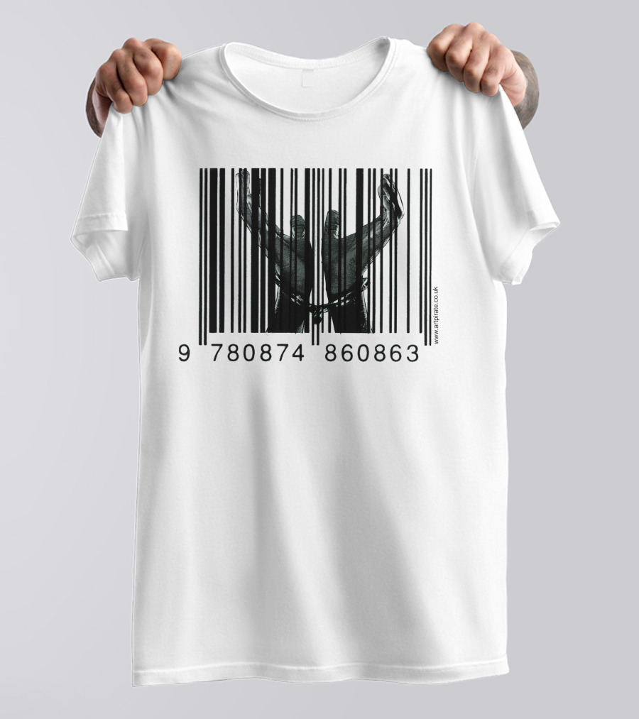 Chained By Capitalism Barcode With Outstretched Arms T-Shirt