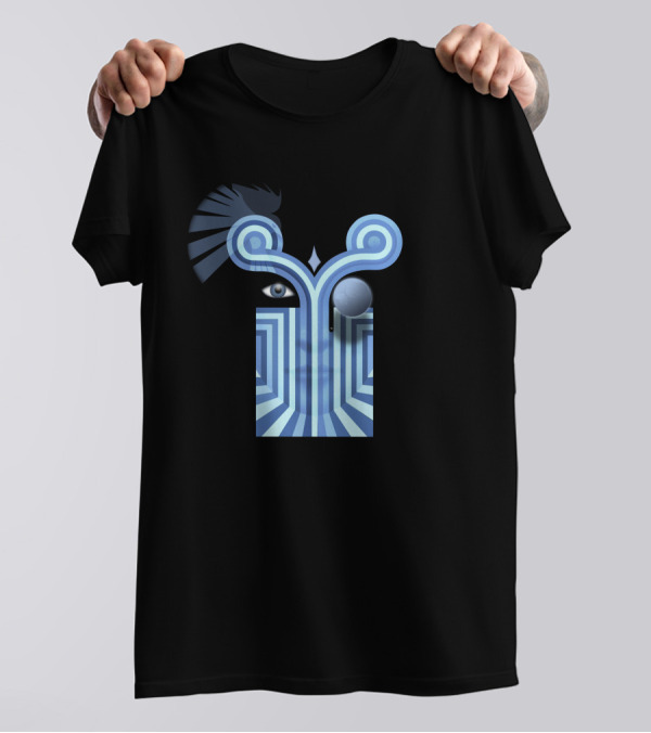 Chameleons Vox Optical Illusion Face With Eyes And Blue Abstract T-Shirt
